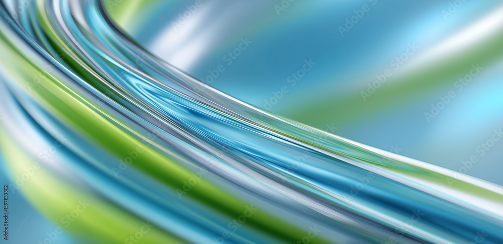 Poster with blue - green as the main tone, the lines are smoothly interwoven, like a flexible light band, p