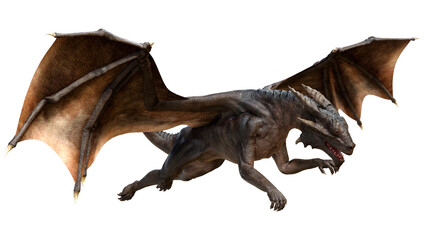 3D Rendering Fairy Tale Dragon on White