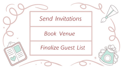 Illustration of wedding planning checklist with decorative elements and pastel color scheme used for design
