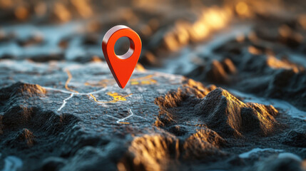 3d aerial map model with red location pin in urban landscape digital art