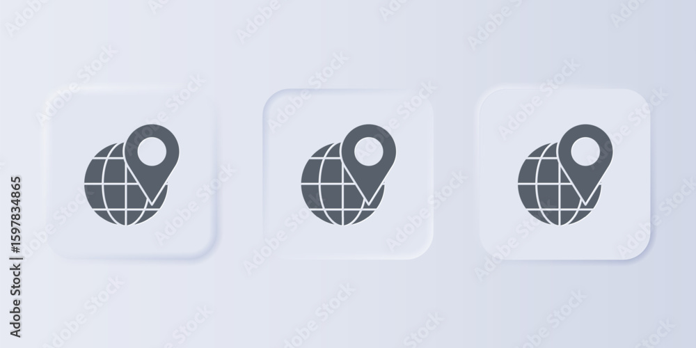 Poster grey location on the globe icon isolated on grey background. world or earth sign. set icons in squar