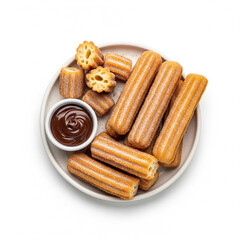 A plate of churros isolated on white