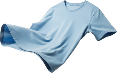 Light blue short sleeved t shirt with a crew neck floating mid air tshirt transparent background