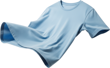 Light blue short sleeved t shirt with a crew neck floating mid air tshirt transparent background