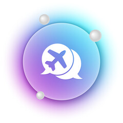 White Speech bubble with airplane travel icon isolated on white background. Plane flight transport sign. Holidays symbol. Blue and purple gradient circle background. Vector