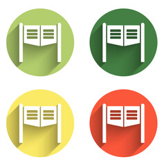 Set Old western swinging saloon door icon isolated with long shadow background. Color circle button. Vector
