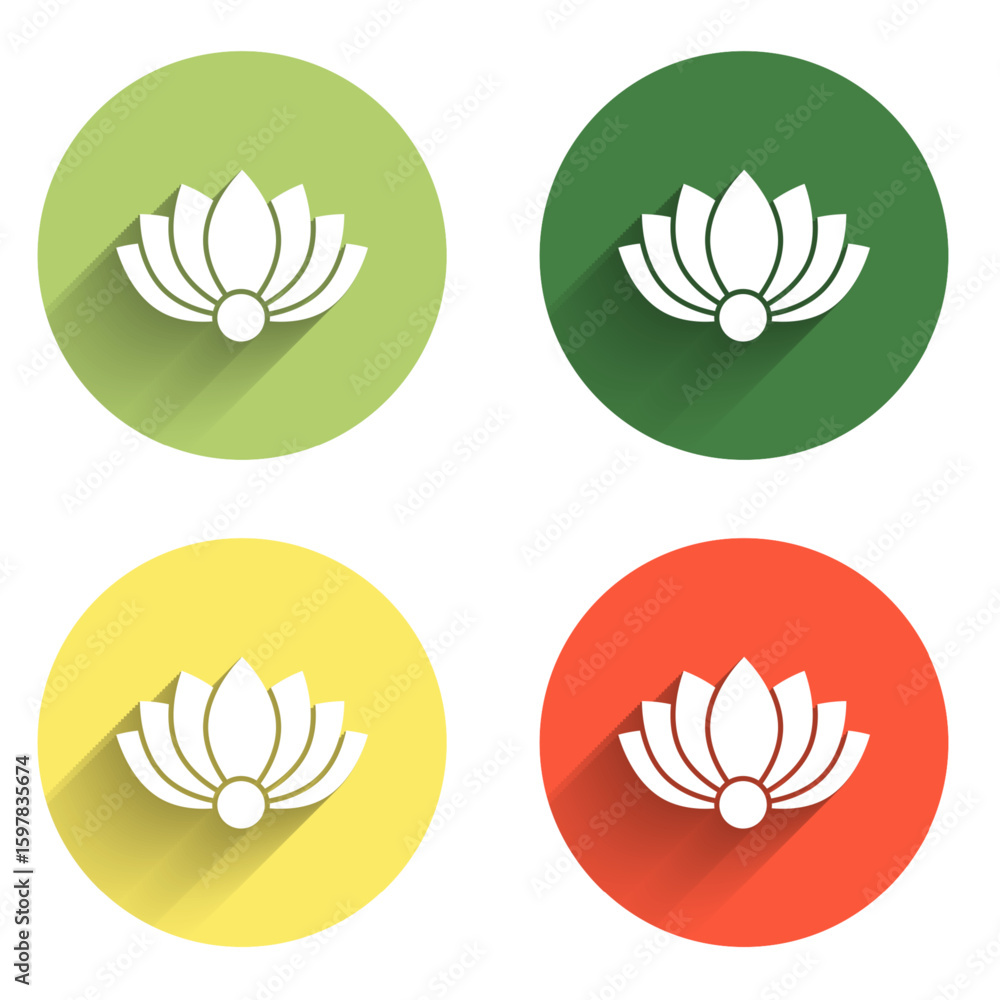 Poster set lotus flower icon isolated with long shadow background. color circle button. vector