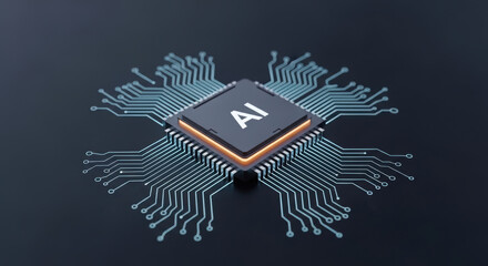 Obraz premium Exploded Diagram of AI Processing Node with Glowing Connectors and Dark Minimal Tech