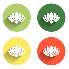Set Lotus flower icon isolated with long shadow background. Color circle button. Vector