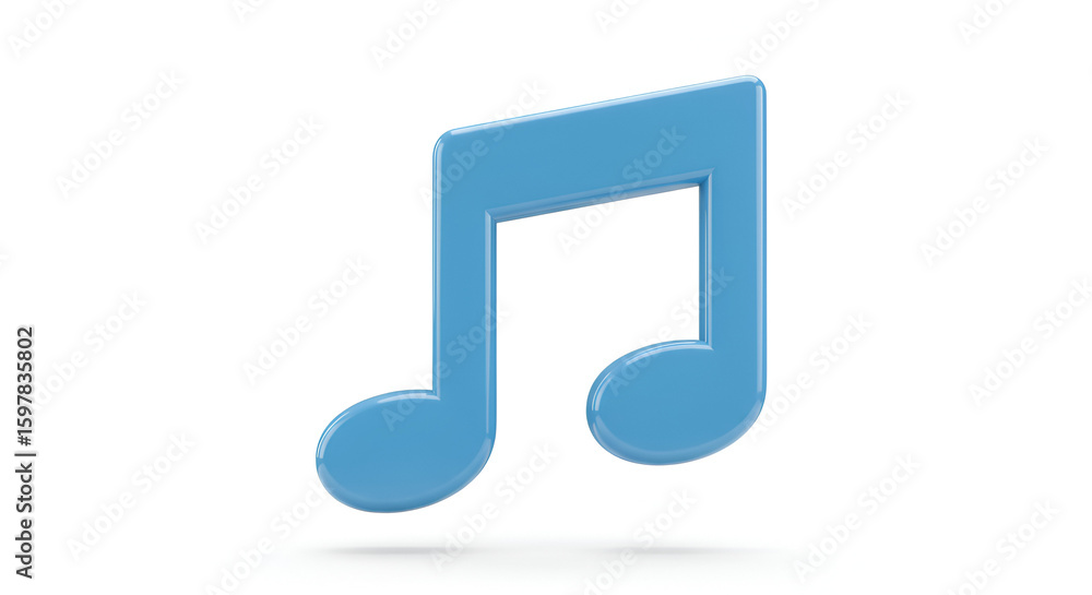 Fototapete 3d rendering of a blue music note symbol on a white background design
