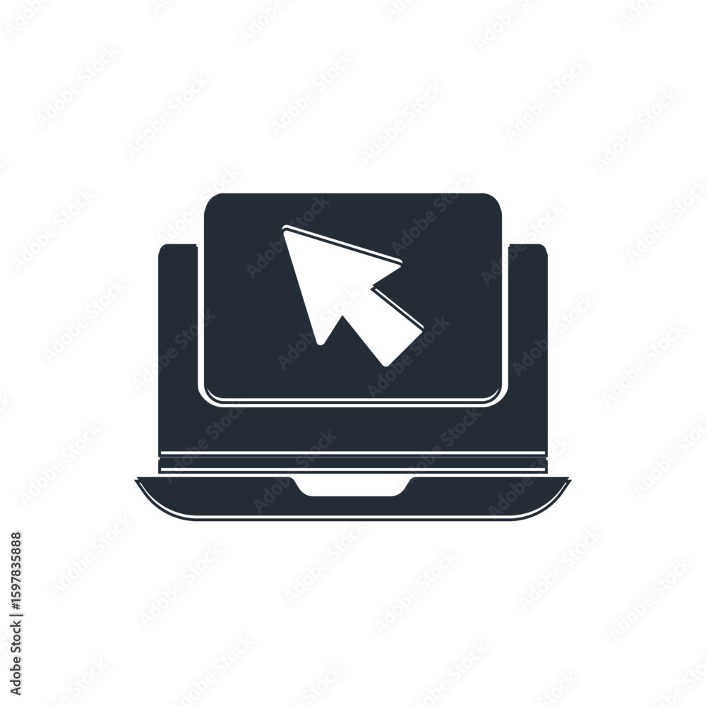 Poster black laptop and cursor icon isolated on white background. computer notebook with empty screen sign.