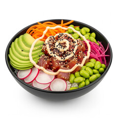 A Hawaiian poke bowl isolated on white