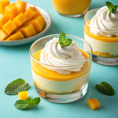 Mango Mousse Dessert with Whipped Cream and Mint