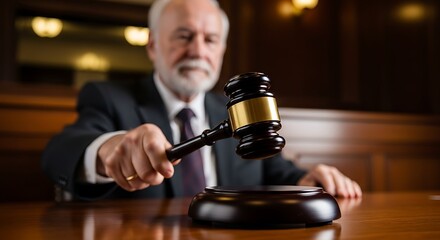 A judge in a courtroom, holding a gavel, ready to make a ruling.