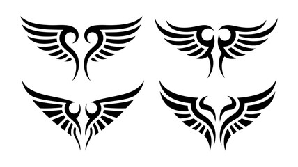 Four tribal wing designs isolated on white background