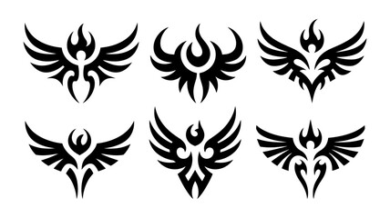 Tribal phoenix wing designs isolated on white background