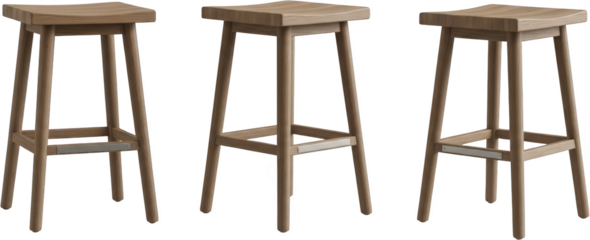 Three Modern Wooden Bar Stools With Metal Footrests Isolated Transparent Background Transparent Background