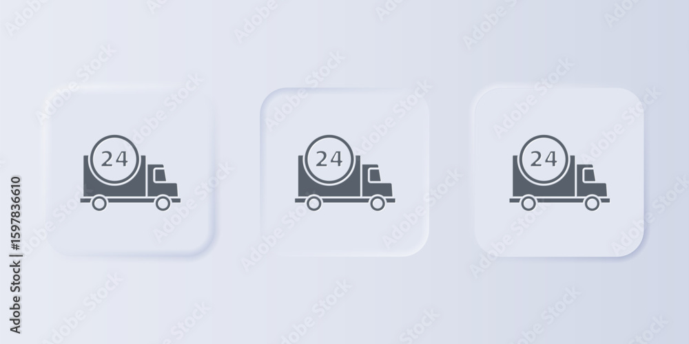 Aufkleber grey fast round the clock delivery by car icon isolated on grey background. set icons in square butt