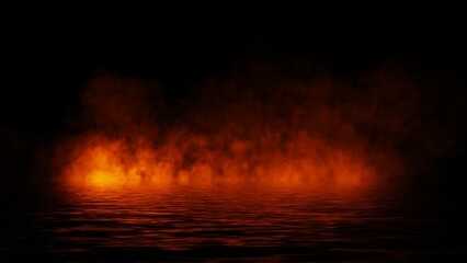 Mystery fire coastal fog . Smoke on the shore . Reflection in water. Texture overlays background. Stock illustration