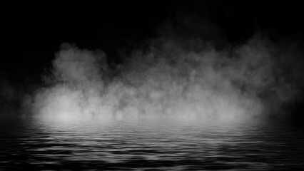 Mystery coastal fog . Smoke on the shore . Reflection in water. Texture overlays background. Stock illustration