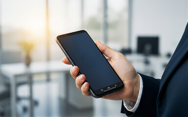 Businessman Holding Mobile Phone in Office