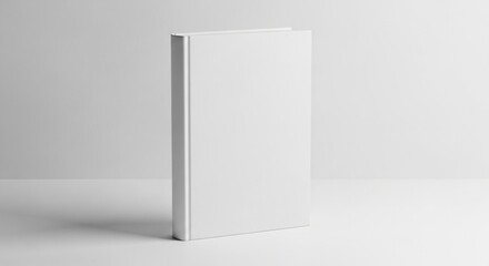 Hardcover book standing upright on a plain white surface – blank cover mockup with copy space