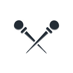 Black Knitting needles icon isolated on white background. Label for hand made, knitting or tailor shop. Vector