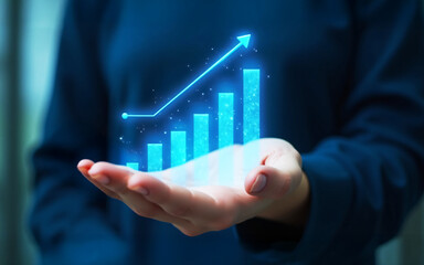 Holographic Graph on Hand Showing Business Growth