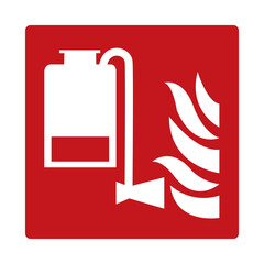 Portable foam fire extinguishing device sign. Red fire sign. Fire safety equipment sign. Foam extinguisher locations. Firefighting foam isolates the fire from oxygen and prevents re ignition.