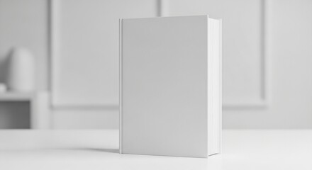 Hardcover book standing upright on a plain white surface – blank cover mockup with copy space