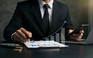 Businessman Analyzing Financial Data and Growth