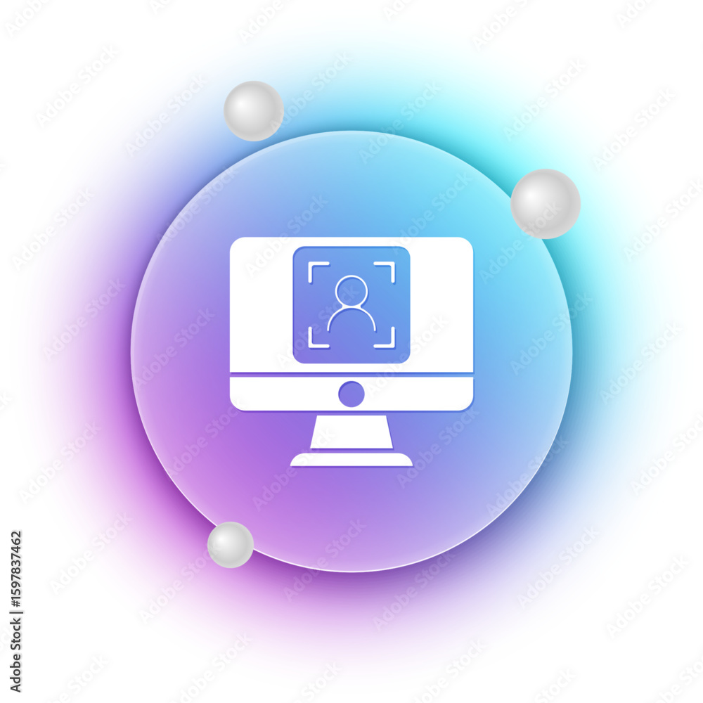 Poster white monitor with face recognition icon isolated on white background. face identification scanner i