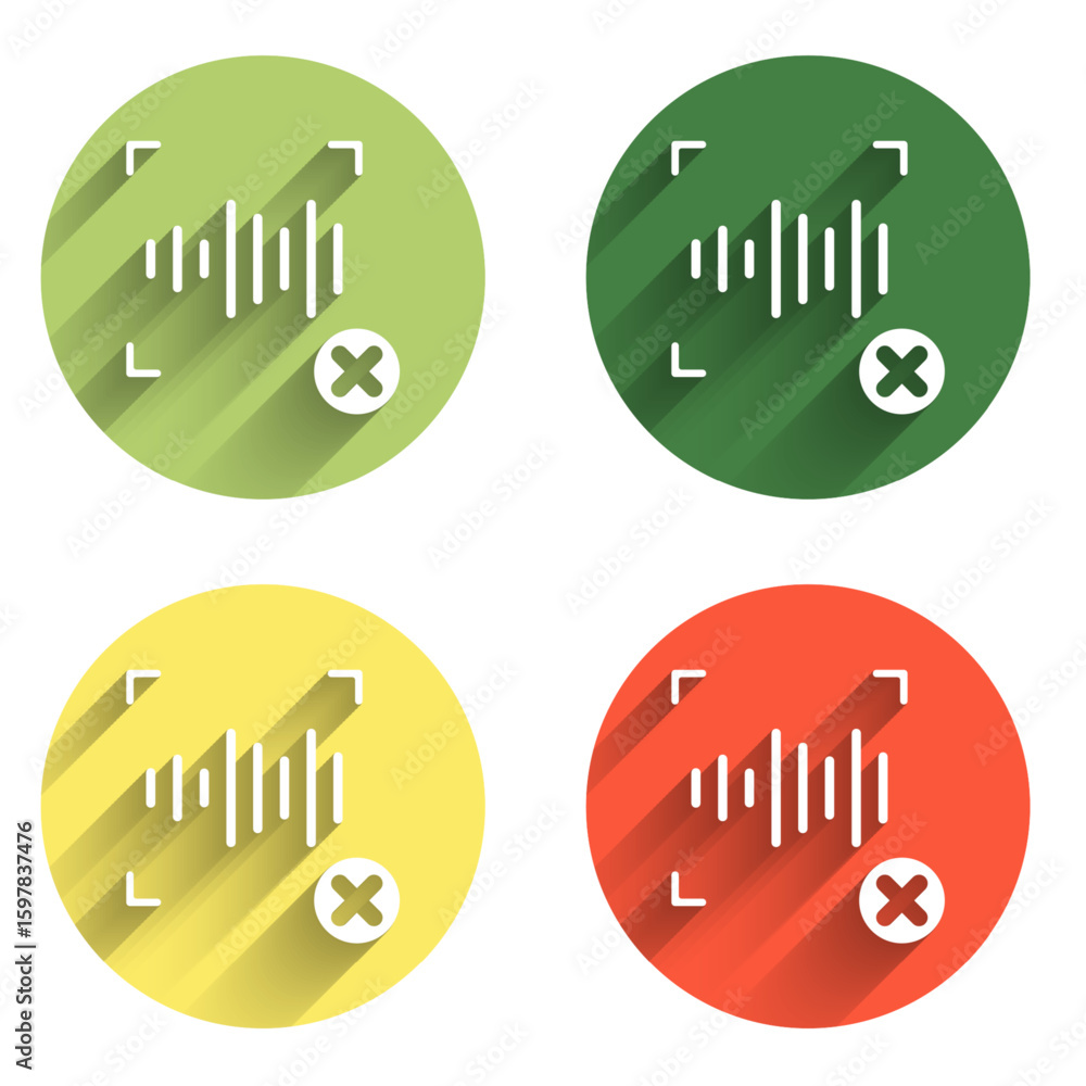 Poster set rejection voice recognition icon isolated with long shadow background. voice biometric access au