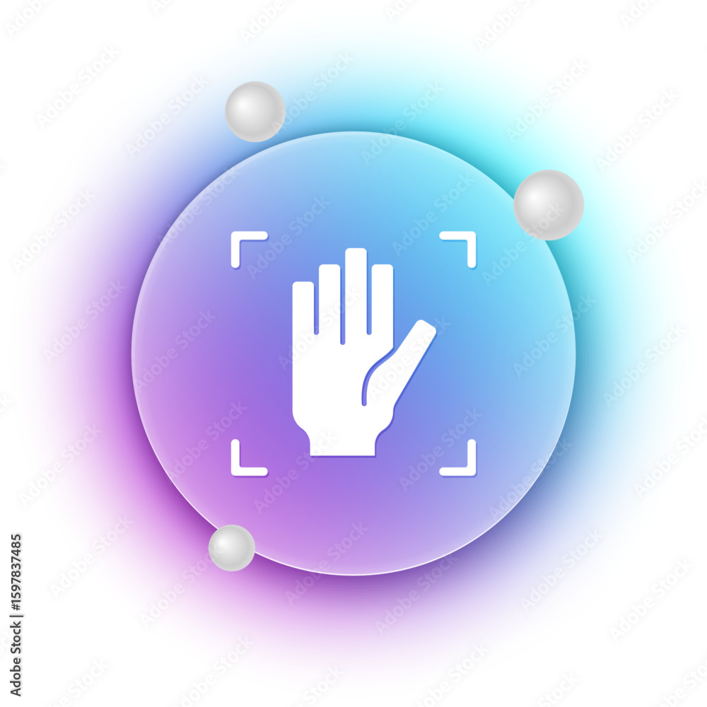 Poster white palm print recognition icon isolated on white background. biometric hand scan. fingerprint ide