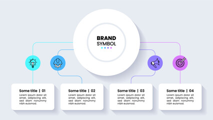 Infographic template. 4 rectangular banners connected to a title