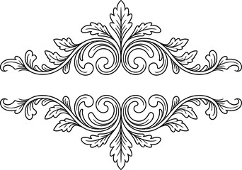 Black and white ornate floral scroll border with empty space decorative