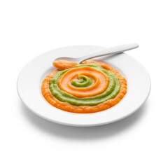 A plate of baby food isolated on white