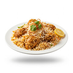 A plate of mutton rice isolated on white
