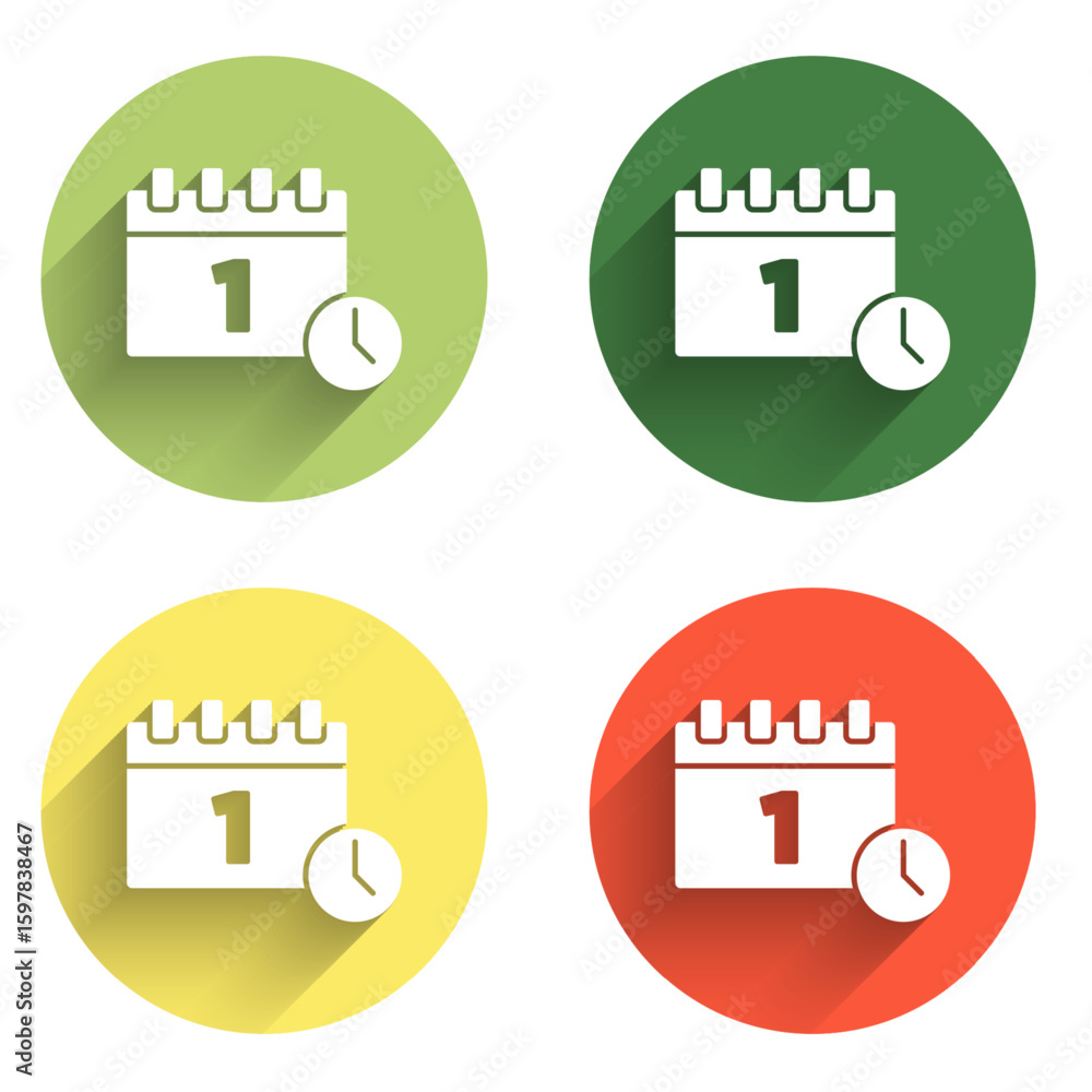 Poster set calendar with first september date icon isolated with long shadow background. september 1. date 