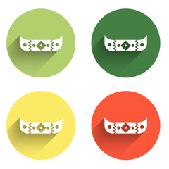 Set Kayak and paddle icon isolated with long shadow background. Kayak and canoe for fishing and tourism. Outdoor activities. Color circle button. Vector