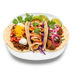 A plate of tacos isolated on white