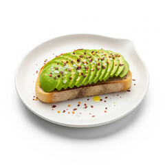 Avocado on toast on a plate isolated on white