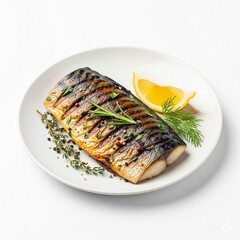 Season Grilled Mackerel in a plate isolated on white 