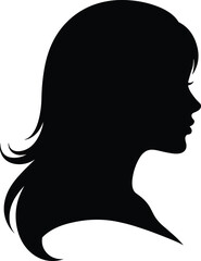 Side profile silhouette of a young woman with flowing hair, elegant female face vector illustration for beauty and fashion design
