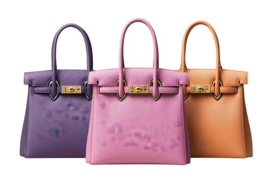 Luxury Handbag Collection Stylish Designer Bags in Purple Pink and Orange Fashion Accessory Elegance