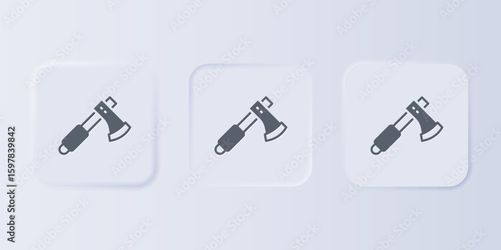 Poster grey wooden axe icon isolated on grey background. lumberjack axe. set icons in square buttons. vecto