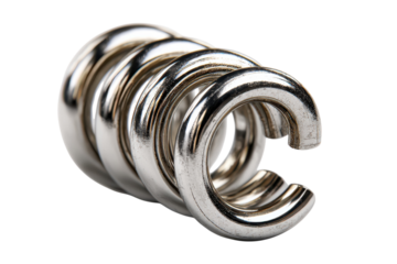 Metal Coiled Spring Sculpture Isolated Against Black Backdrop Shiny Chrome Reflection Fine Art Close