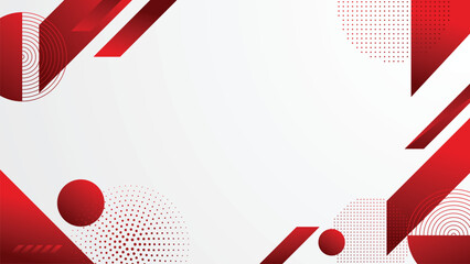 Modern red and white abstract background featuring bold geometric shapes, halftone dots, and sharp angles. Ideal for banners, posters, Independence Day, or creative layouts with a patriotic tone.