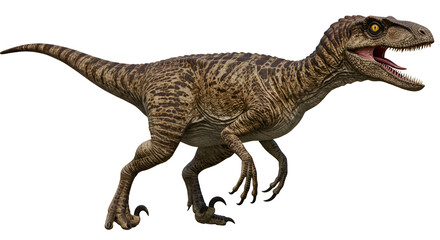 Detailed Illustration of a Running Velociraptor Dinosaur on a White Background
