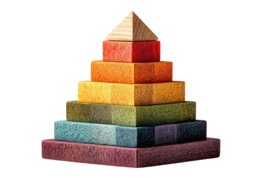 Stacked colorful wooden blocks Conceptual play objects rainbow pyramid development learning children